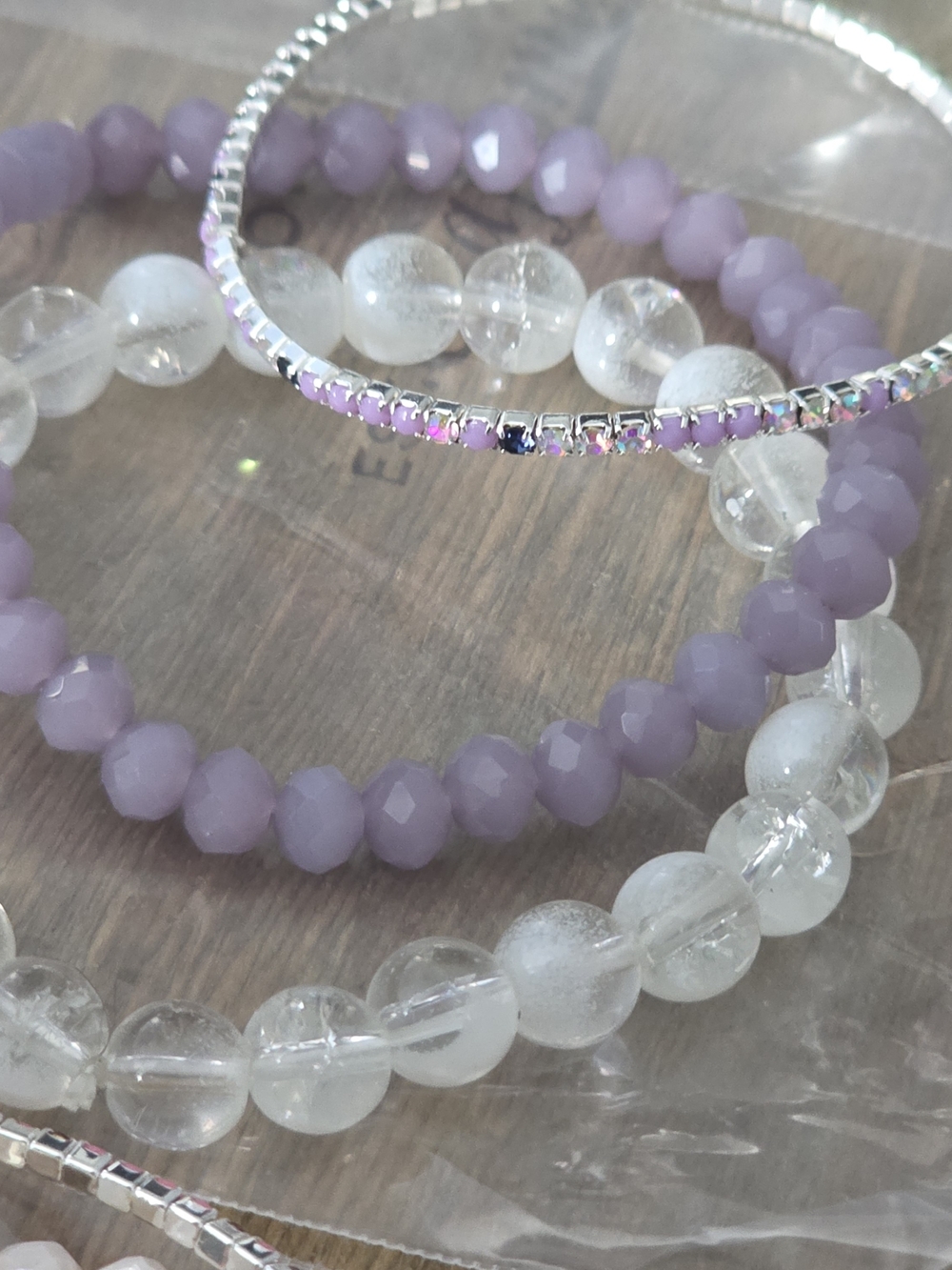 Delicate Lavender Crystal Bead Bracelet Set